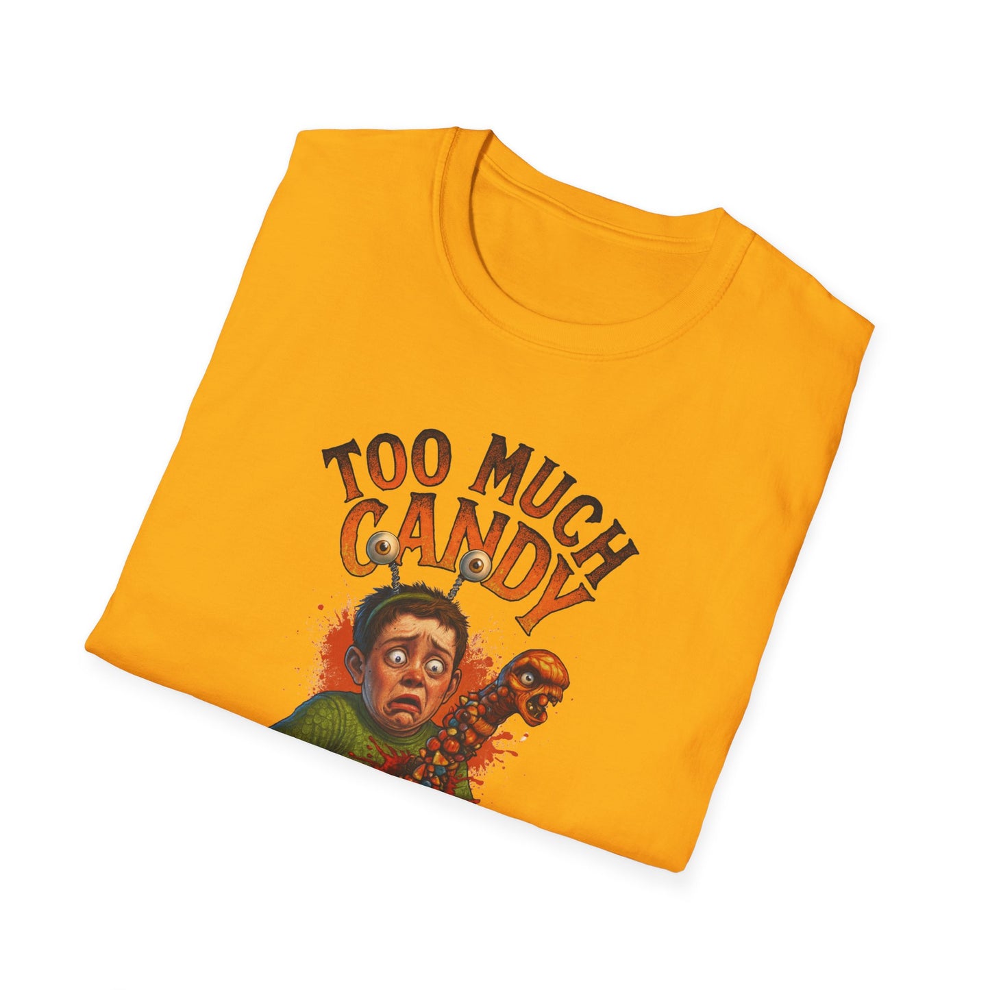 Halloween Alien Chest Buster "Too Much Candy" Graphic Tee Shirt