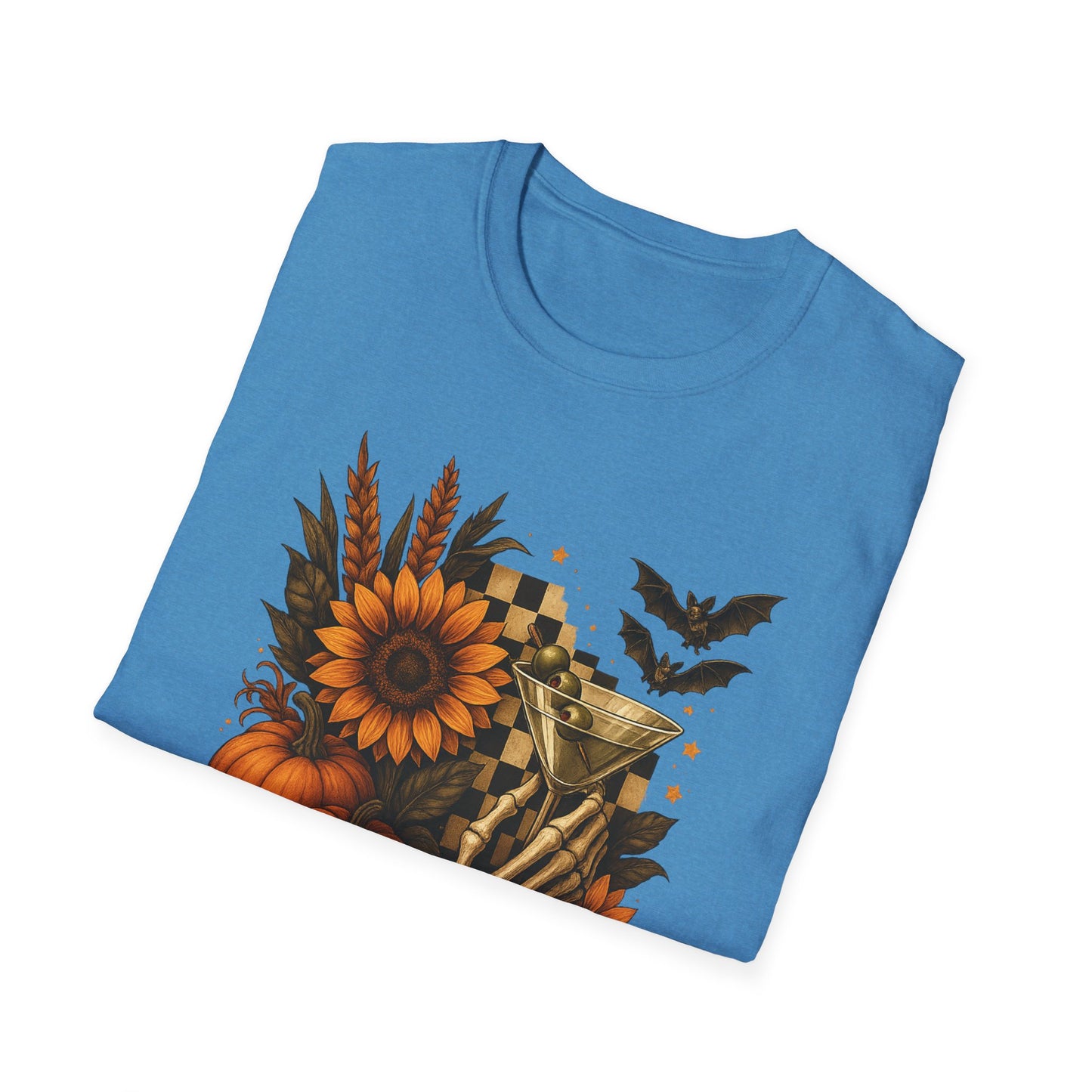Halloween, Autumn Floral Skeleton Hand with Martini Tee-Shirt