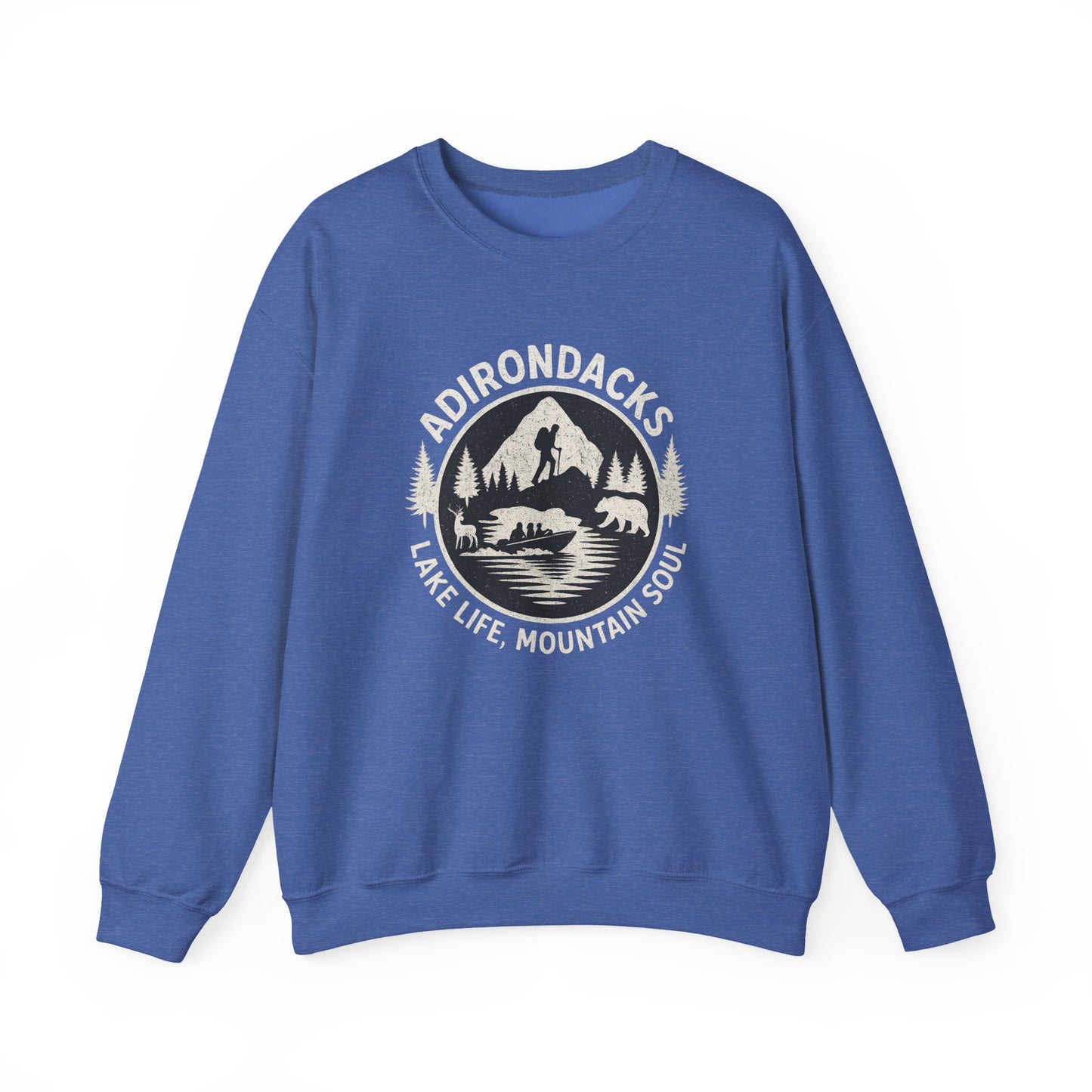 Cozy Adirondack Lake Life Crewneck Sweatshirt - "Lake Life, Mountain Soul"