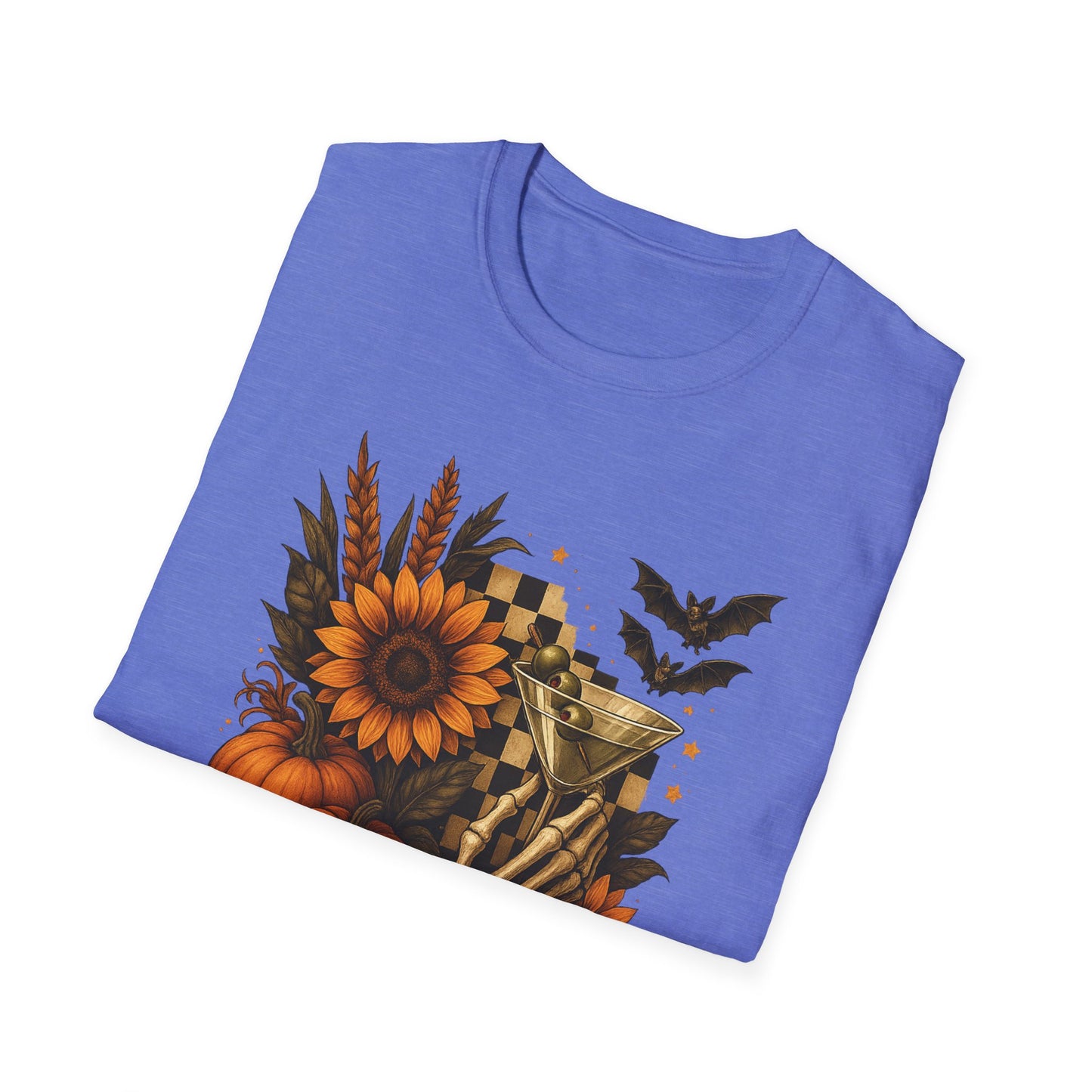 Halloween, Autumn Floral Skeleton Hand with Martini Tee-Shirt