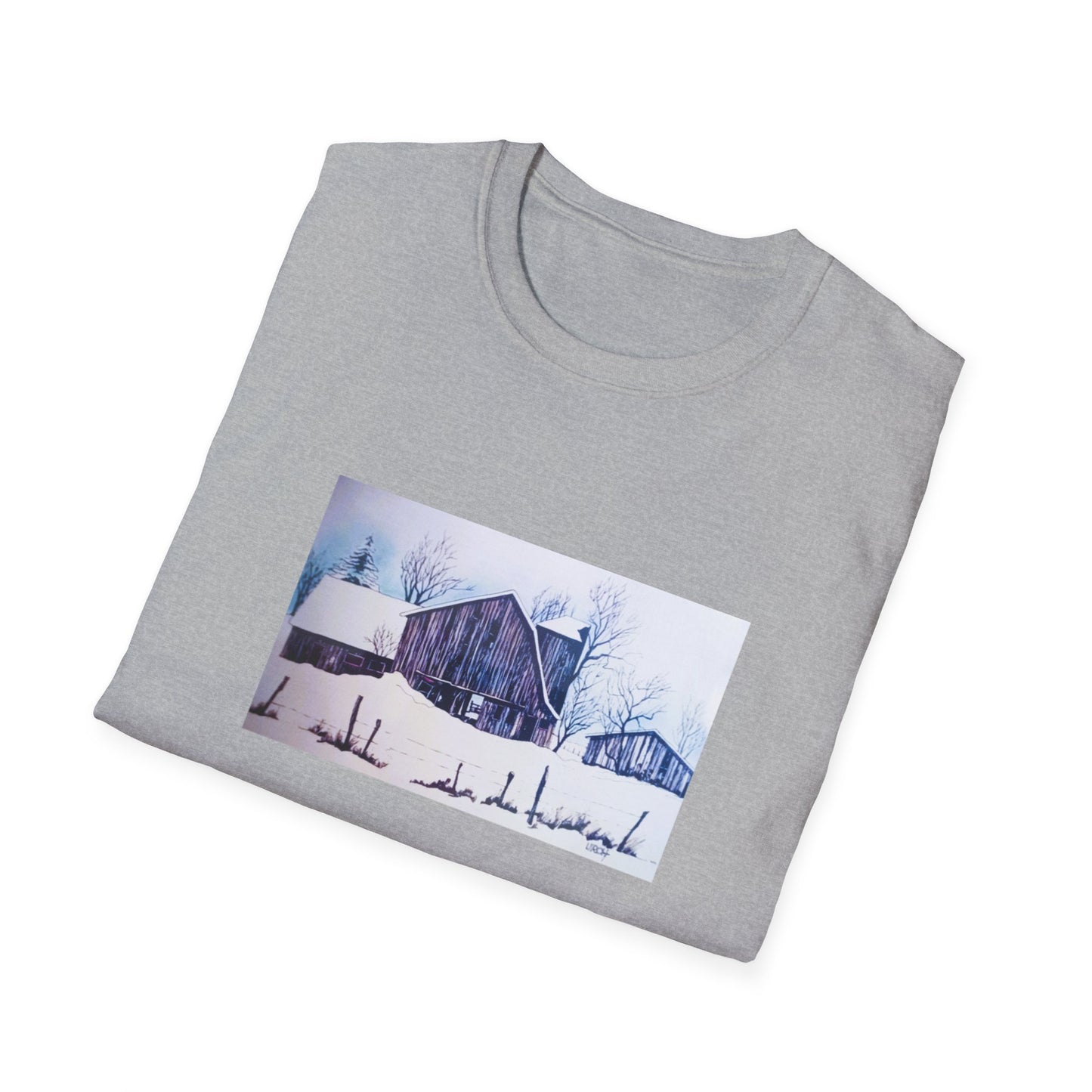 Authentic 1960s-Era Winter Barn Scene Graphic Tee-Shirt - "Tattered Winterscape"