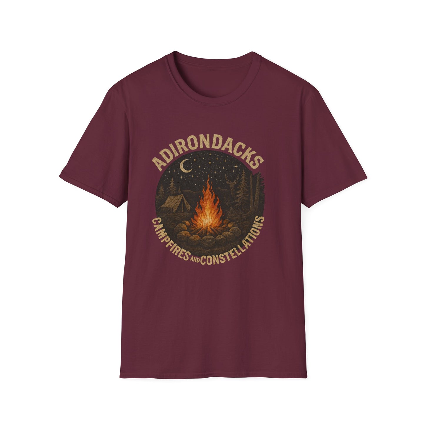 Adirondacks Outdoorsman Softstyle Tee-Shirt - "Campfires and Constellations"