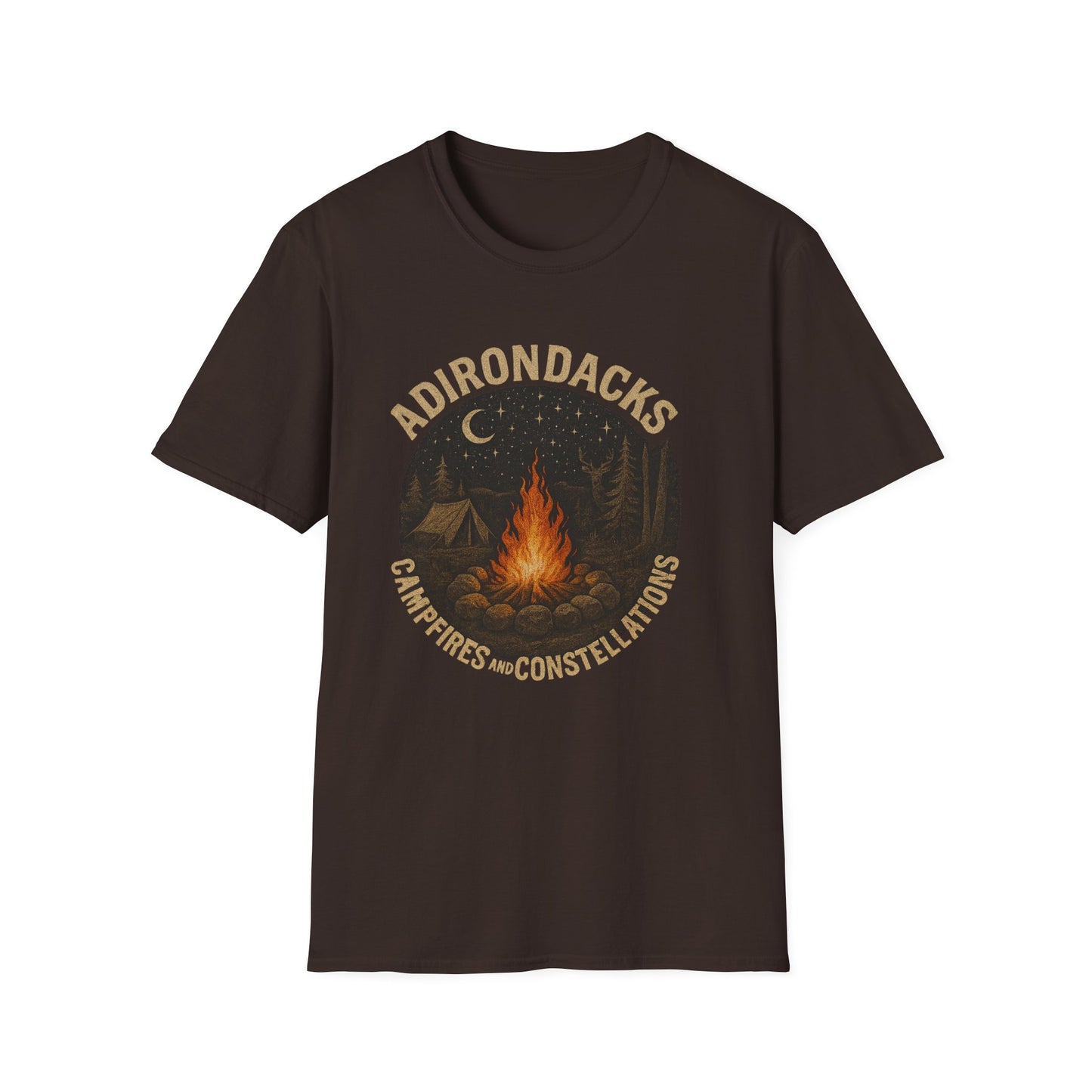 Adirondacks Outdoorsman Softstyle Tee-Shirt - "Campfires and Constellations"