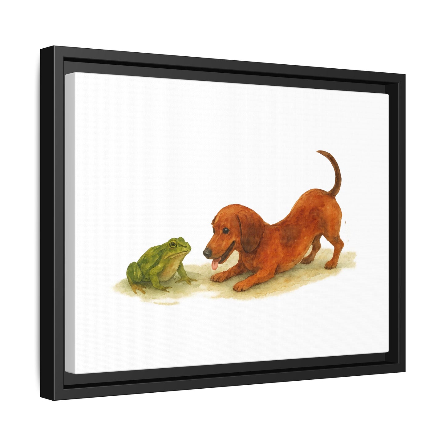 Framed Dog & Frog Art Print, Cute Wall Decor, Pet Lover's Gift, Animal Themed Home Art, Children's Room Decoration, Unique Gift Idea