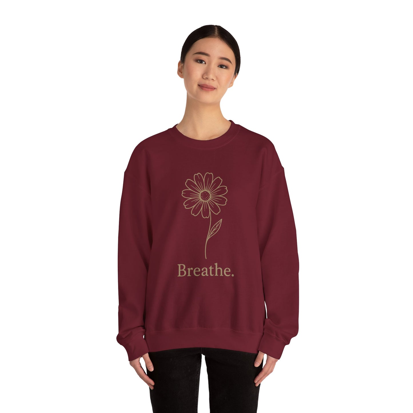 Breathe Floral Relaxed Fit Inspirational Crewneck Sweatshirt