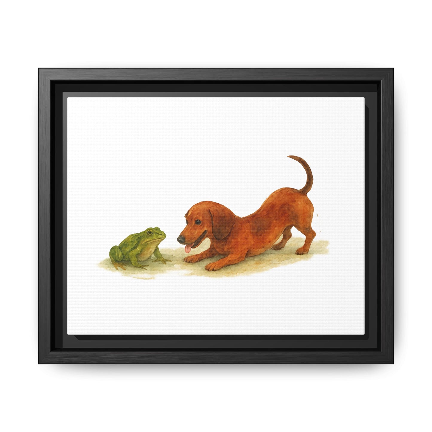 Framed Dog & Frog Art Print, Cute Wall Decor, Pet Lover's Gift, Animal Themed Home Art, Children's Room Decoration, Unique Gift Idea