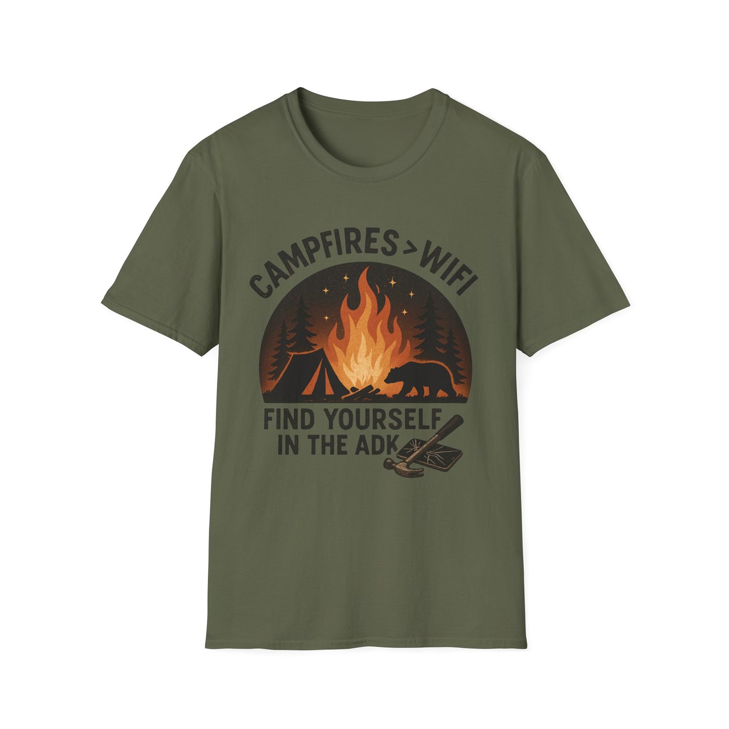 Campfire Over Wifi Vibes Graphic Tee-Shirt