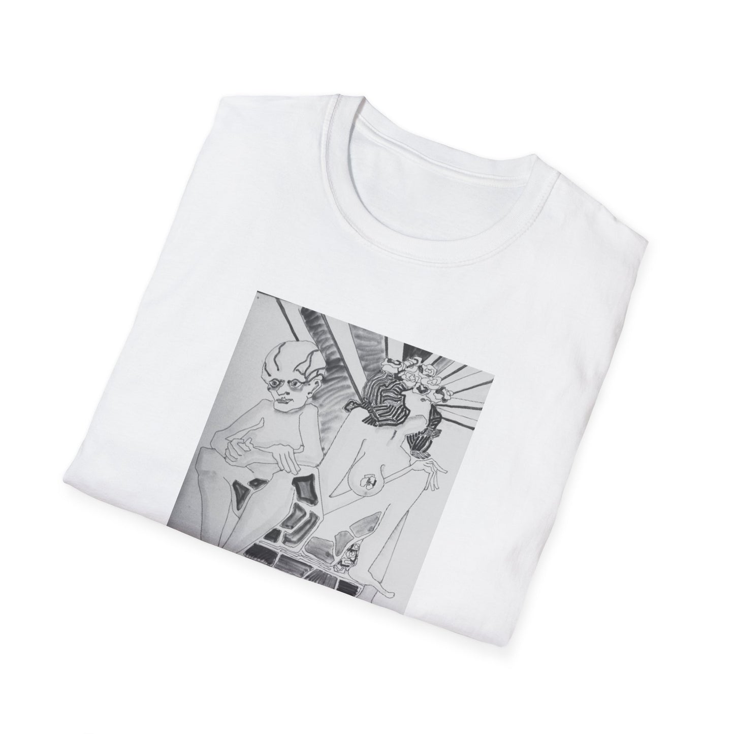 Authentic 1960s Pen and Ink Graphic Tee-Shirt - "Quest for a Smile"