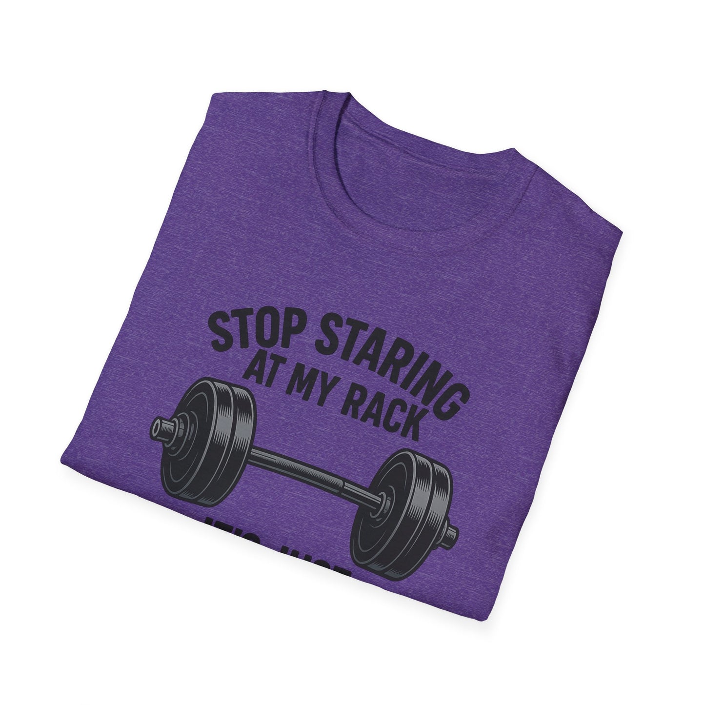 Grit Forge Athletics - "Stop Staring at My Rack" Women's Softstyle Tee-Shirt for Gym Lovers