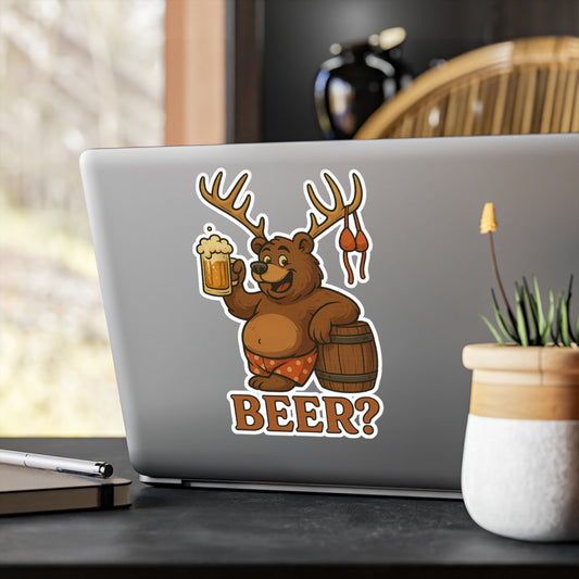Beer Bear Vinyl Stickers, Fun Laptop Decals, Rustic Home Decor, Unique Party Favors, Hilarious Gift Ideas, Outdoor Adventure Essentials, Bear, Deer, Beer?