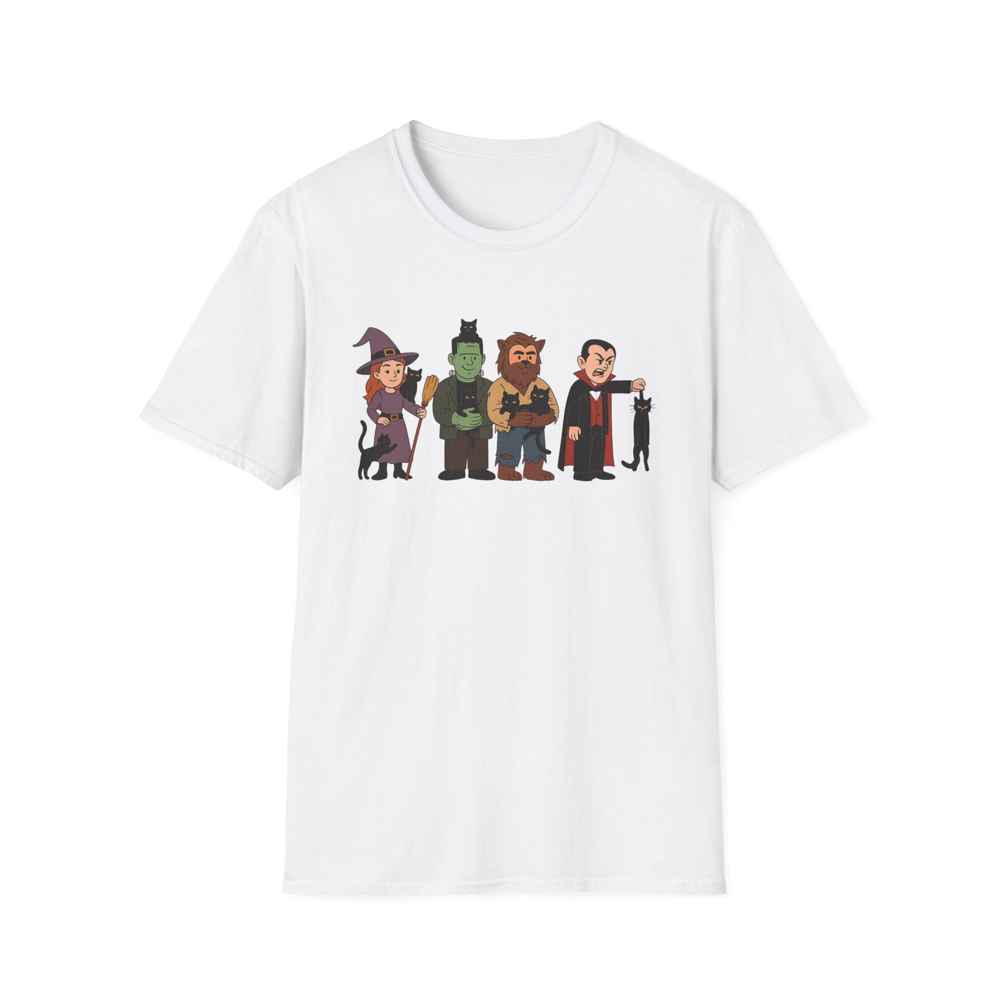 Playful Monsters Holding Cats Halloween Casual Tee-Shirt