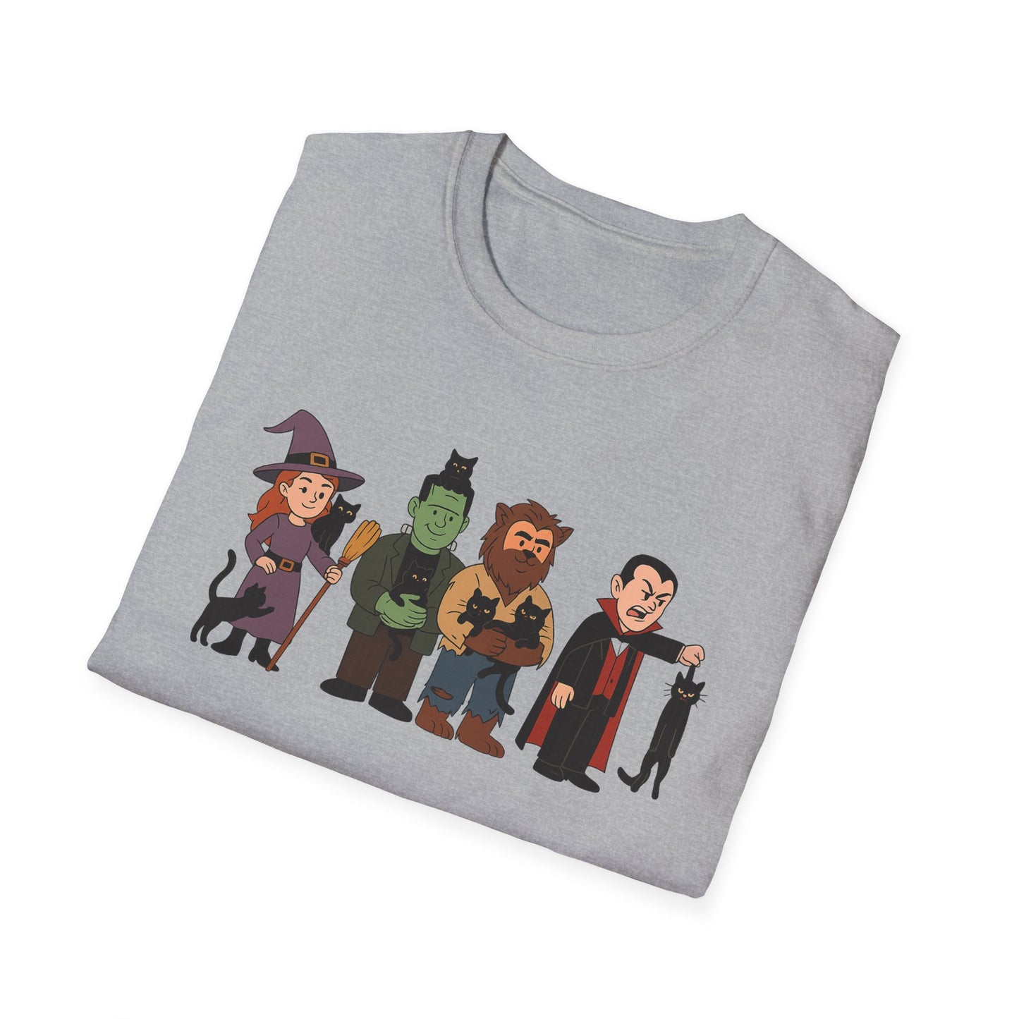 Playful Monsters Holding Cats Halloween Casual Tee-Shirt