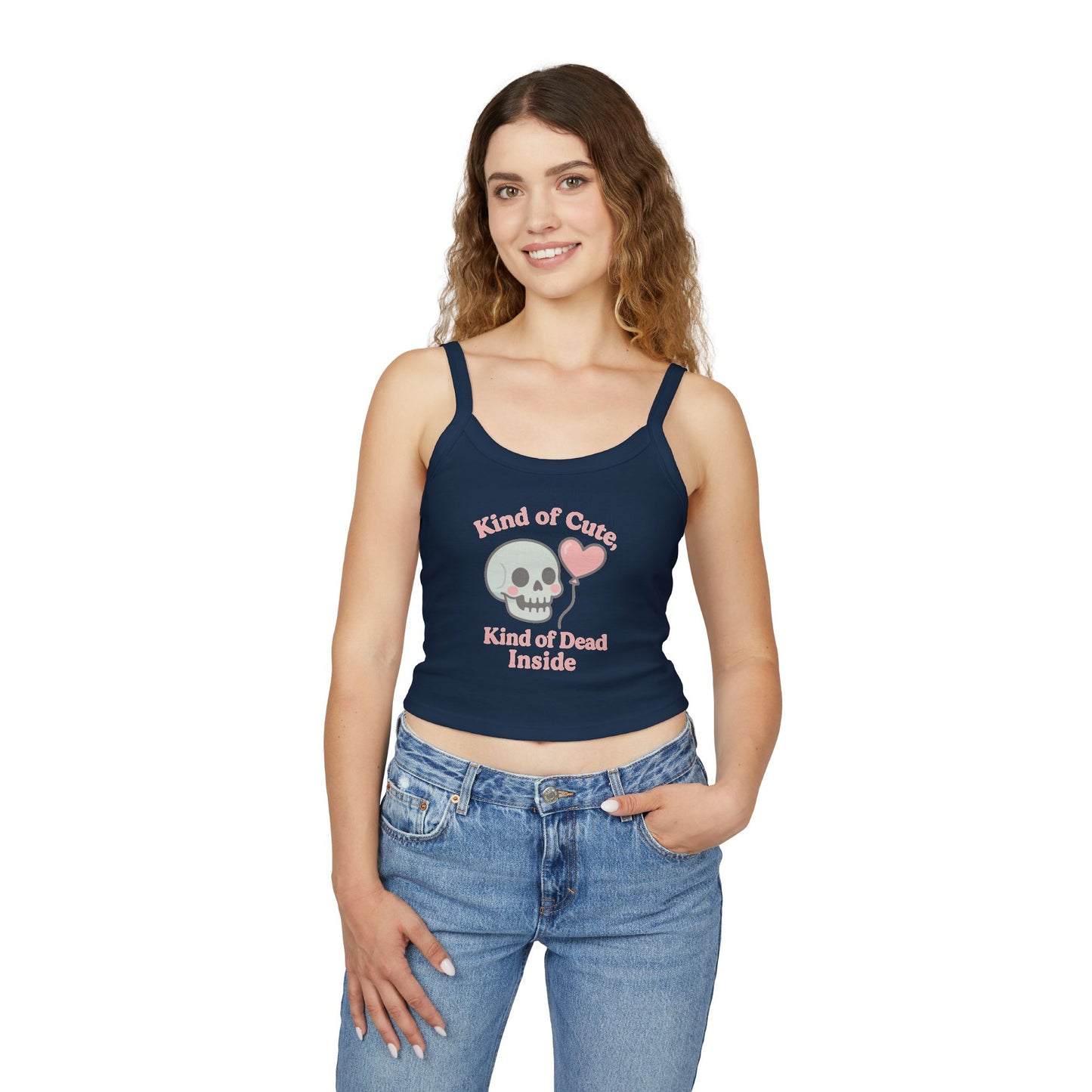 "Kinda Cute, Kinda Dead Inside" Skull/Heart Graphic Women's Spaghetti Strap Tank