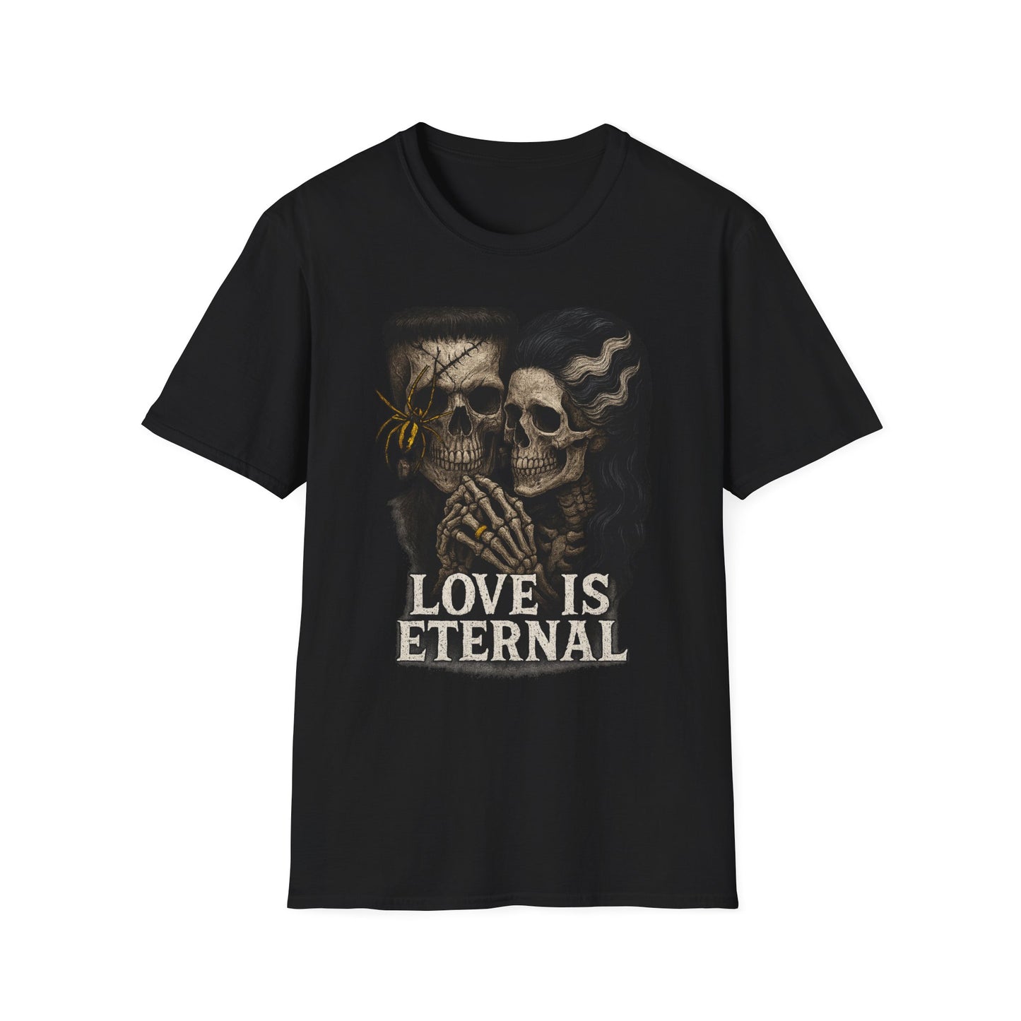 Romantic Halloween Frankenstein Skull Loving Graphic Tee-Shirt