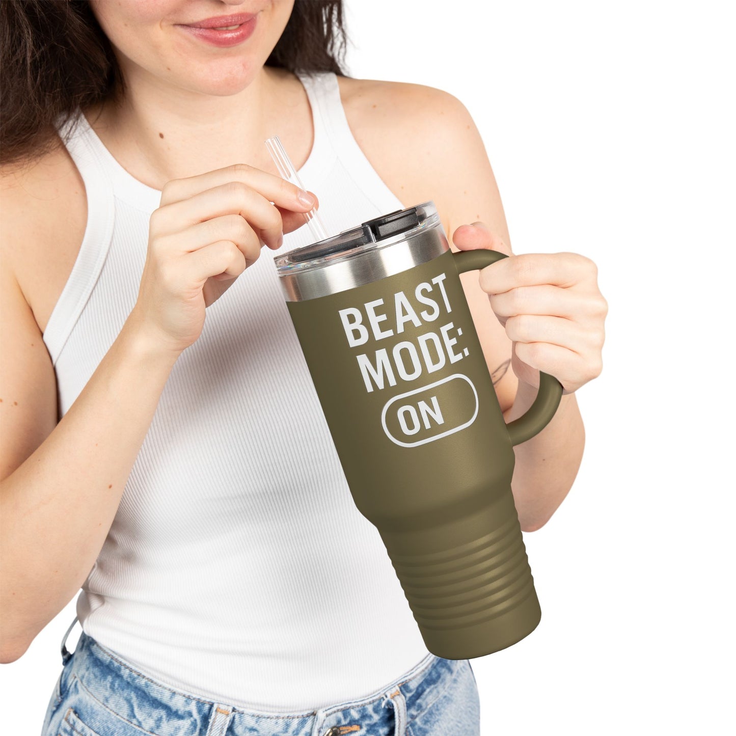 Grit Forge Athletics - Beast Mode Insulated Travel Mug | 40oz Motivational Cup for Gym Lovers, Coffee, Fitness, Sports, Adventure, Gifts
