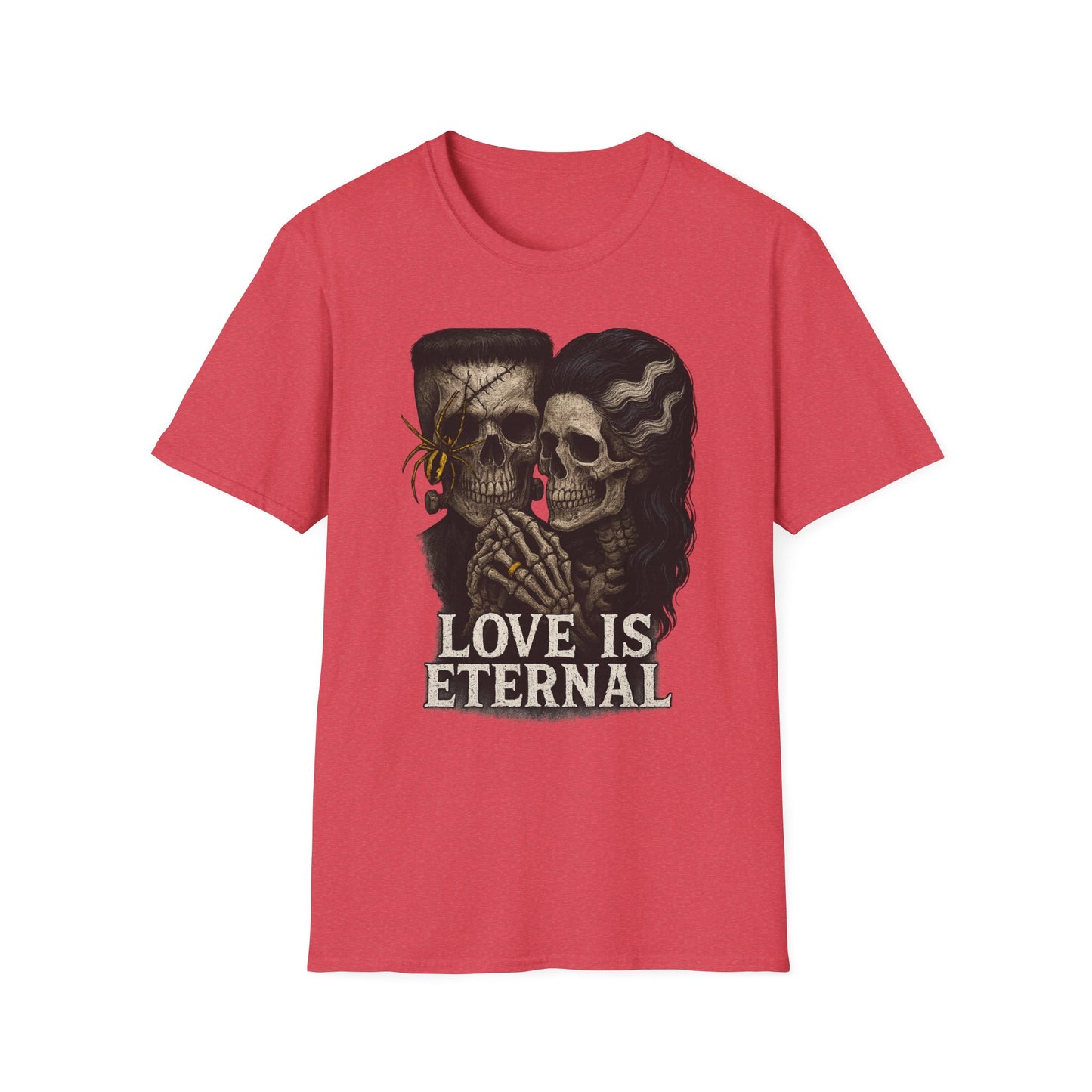 Romantic Halloween Frankenstein Skull Loving Graphic Tee-Shirt