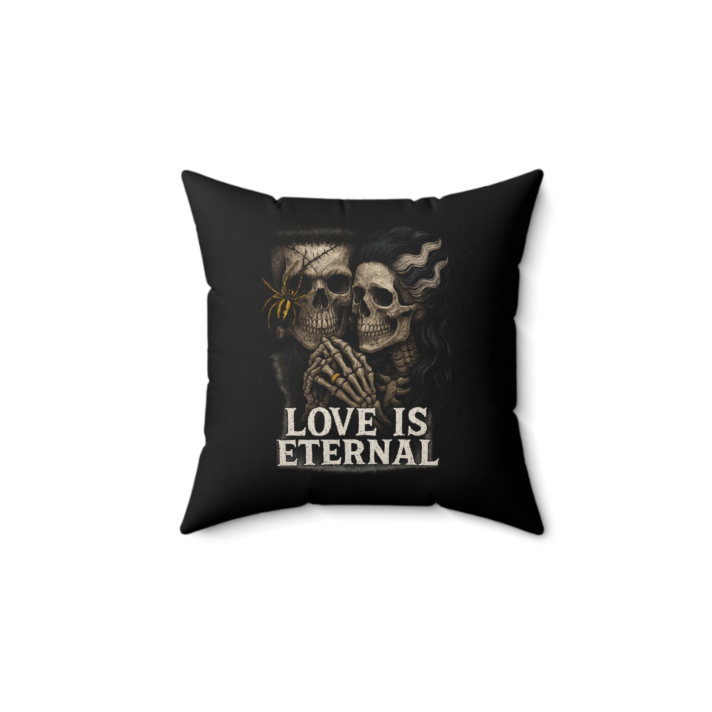 Love is Eternal Skull Pillow - Halloween Frankenstein and Bride Decor