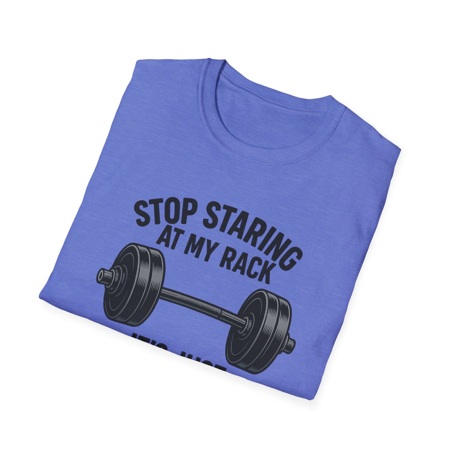 Grit Forge Athletics - "Stop Staring at My Rack" Women's Softstyle Tee-Shirt for Gym Lovers