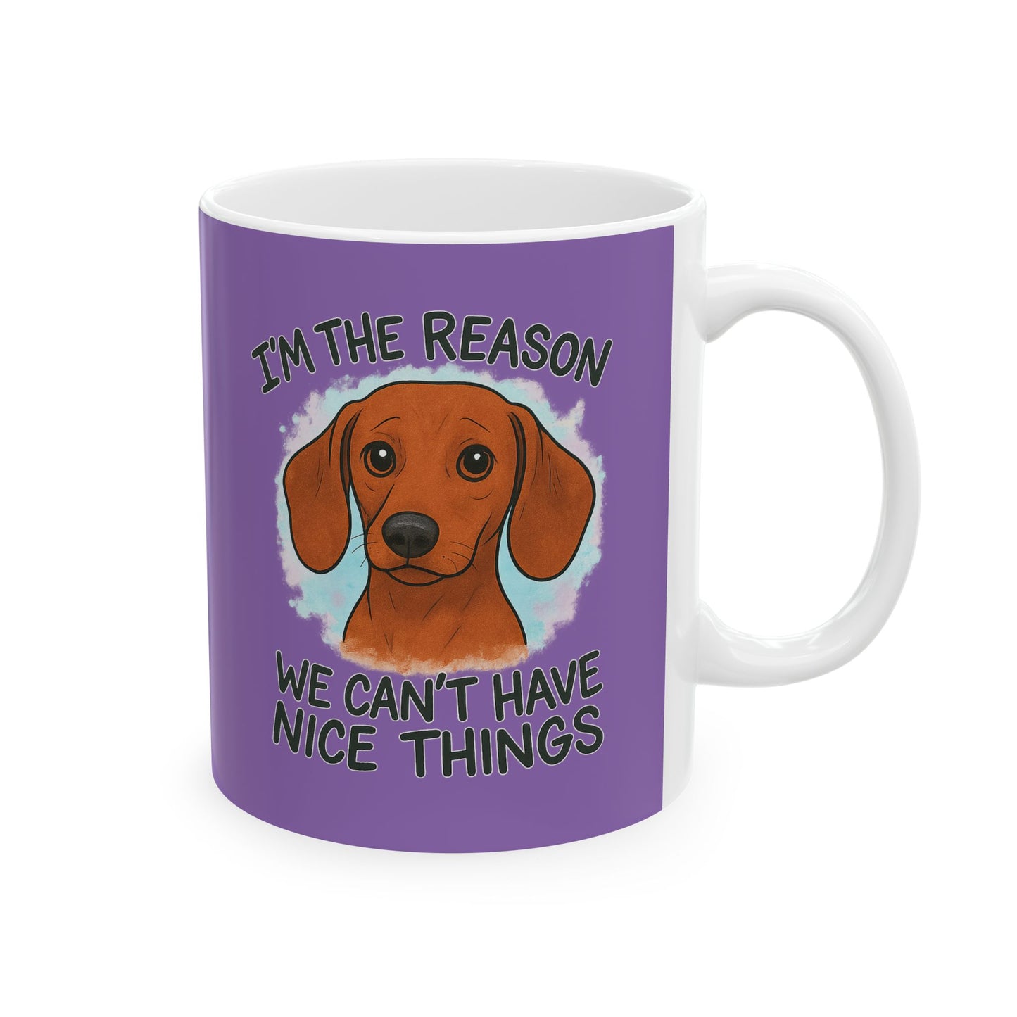 Funny Dog Lovers Ceramic Mug - I'm Dog-tired, Pet Owner Gift, Dachshund, Purple Coffee Cup, Animal Lover's Present, Unique Birthday Gift