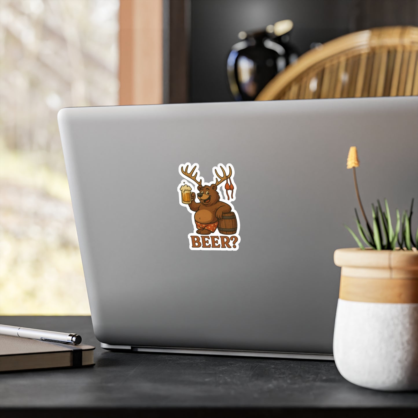 Beer Bear Vinyl Stickers, Fun Laptop Decals, Rustic Home Decor, Unique Party Favors, Hilarious Gift Ideas, Outdoor Adventure Essentials, Bear, Deer, Beer?