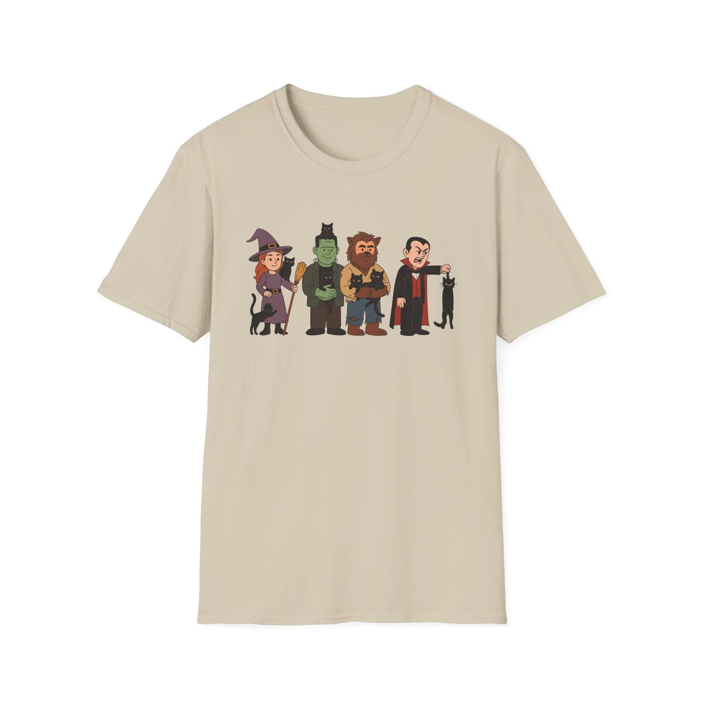 Playful Monsters Holding Cats Halloween Casual Tee-Shirt