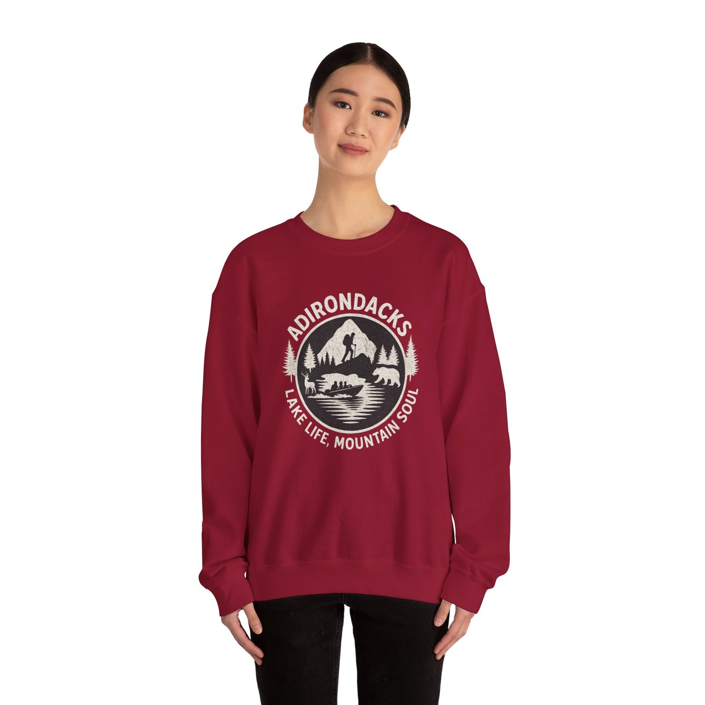 Cozy Adirondack Lake Life Crewneck Sweatshirt - "Lake Life, Mountain Soul"