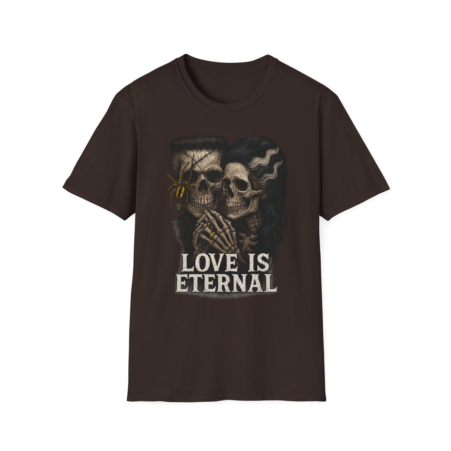 Romantic Halloween Frankenstein Skull Loving Graphic Tee-Shirt