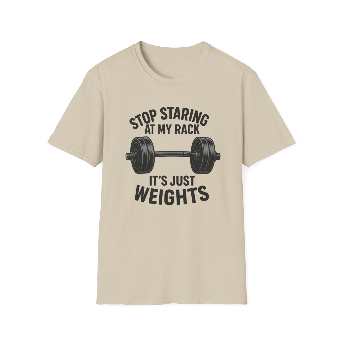 Grit Forge Athletics - "Stop Staring at My Rack" Women's Softstyle Tee-Shirt for Gym Lovers
