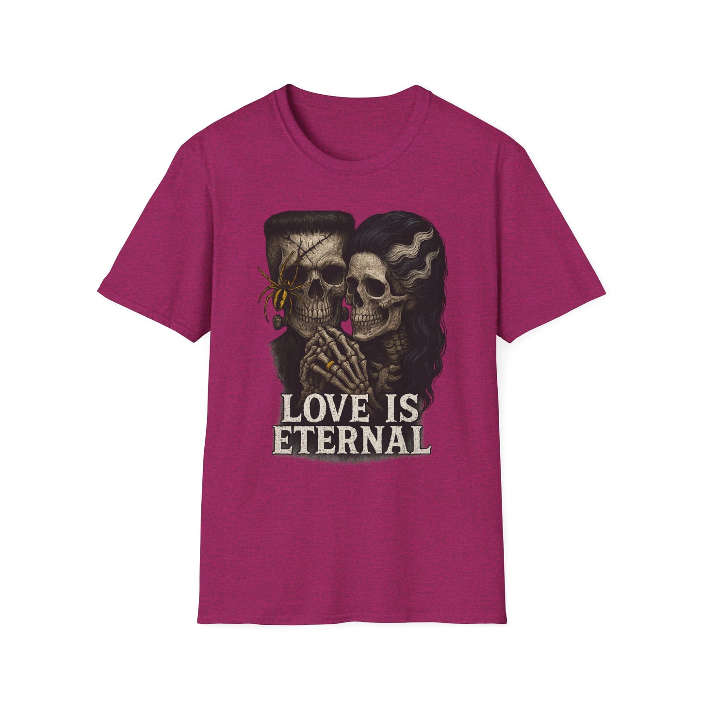 Romantic Halloween Frankenstein Skull Loving Graphic Tee-Shirt