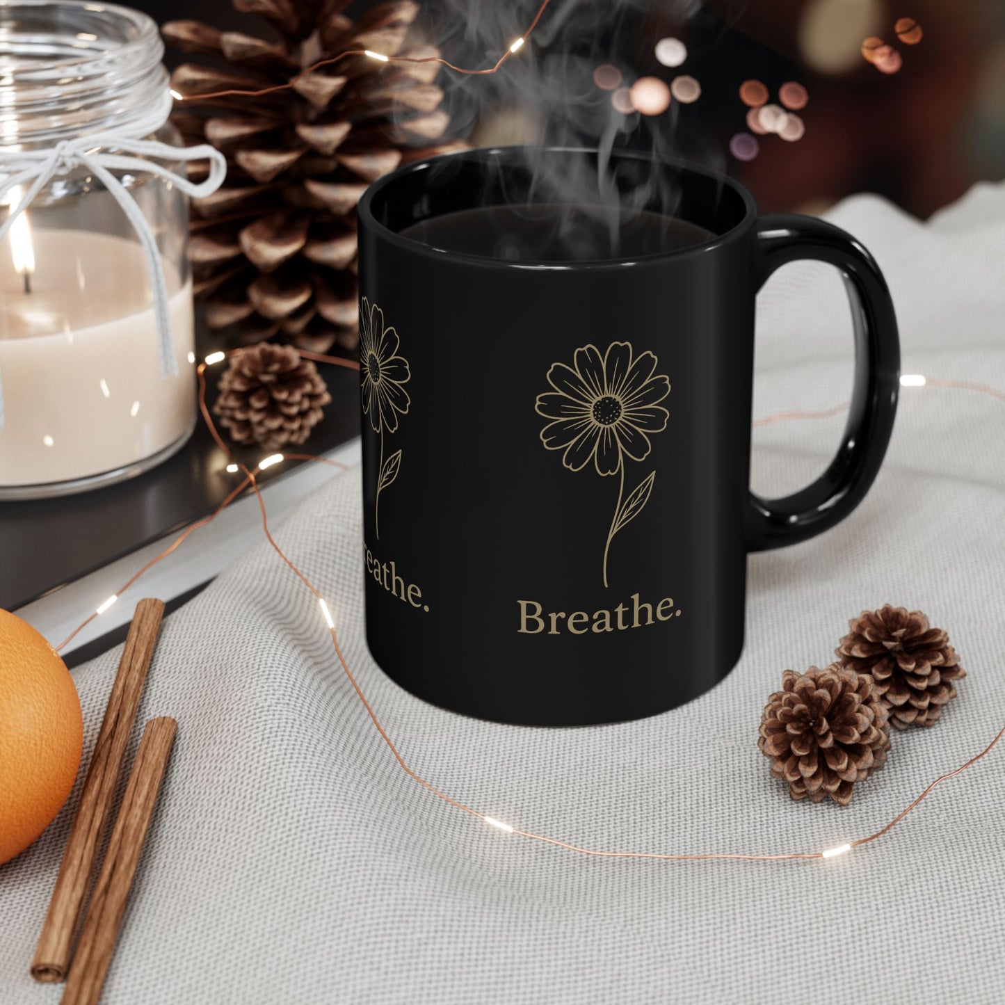 Elegant Black Mug with 'Breathe.' Design, Perfect for Relaxation, Gift for Wellness Enthusiasts, Inspirational Coffee Cup, [...]