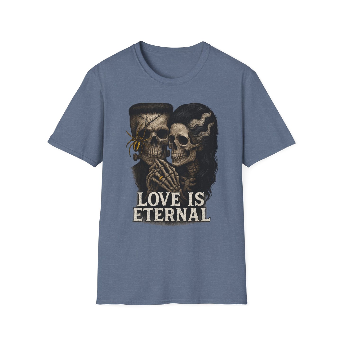 Romantic Halloween Frankenstein Skull Loving Graphic Tee-Shirt