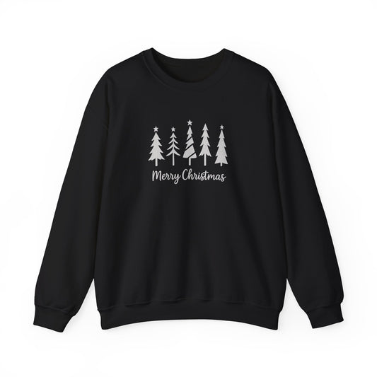 Merry Christmas Crewneck Sweatshirt — Minimalist Holiday Tree Pullover