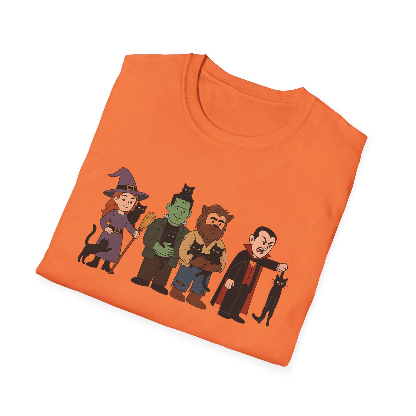 Playful Monsters Holding Cats Halloween Casual Tee-Shirt