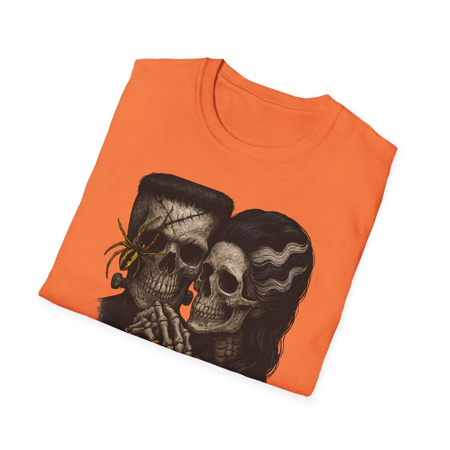 Romantic Halloween Frankenstein Skull Loving Graphic Tee-Shirt