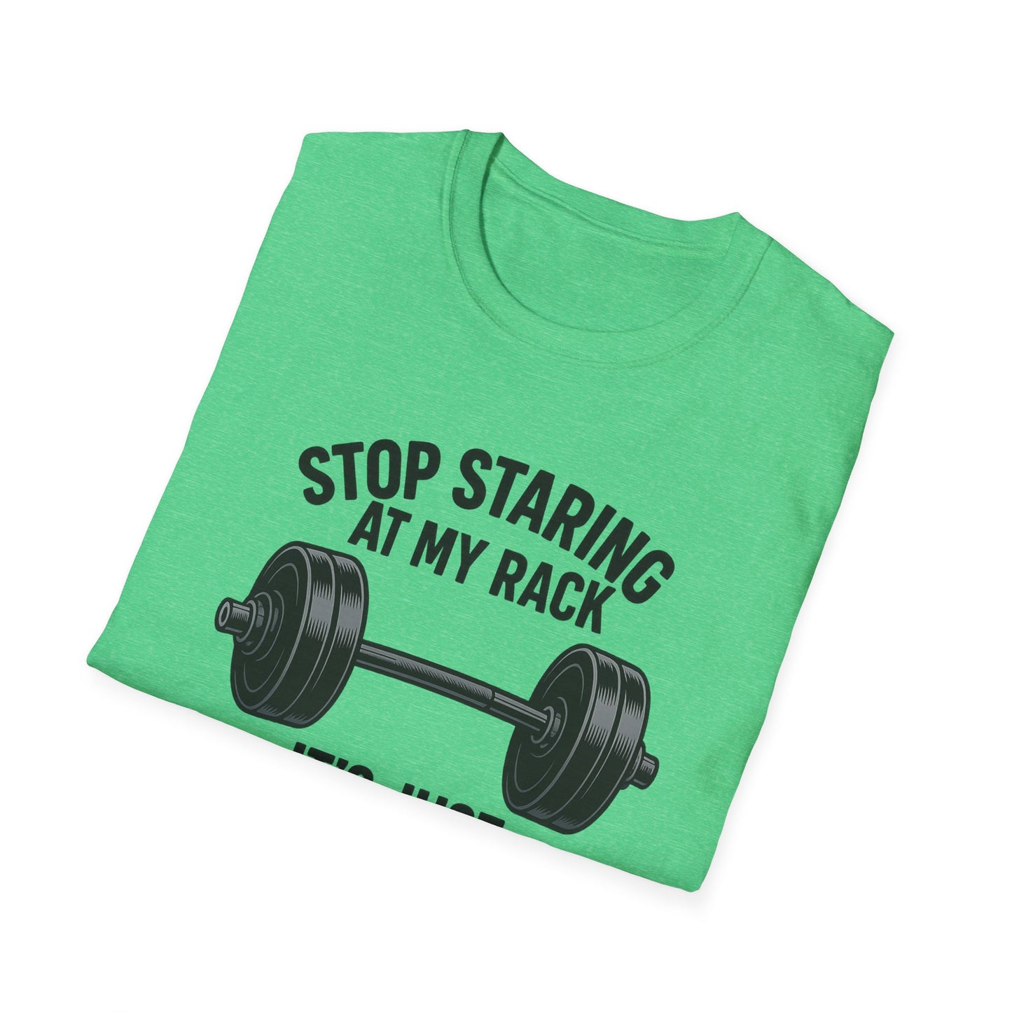 Grit Forge Athletics - "Stop Staring at My Rack" Women's Softstyle Tee-Shirt for Gym Lovers