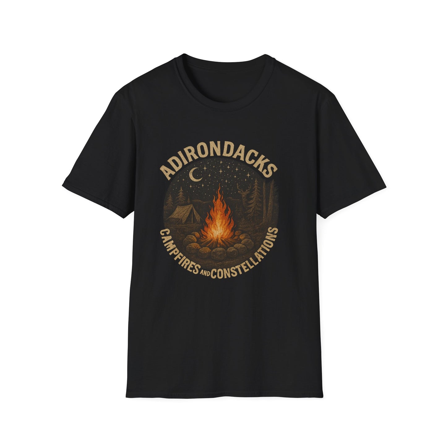 Adirondacks Outdoorsman Softstyle Tee-Shirt - "Campfires and Constellations"
