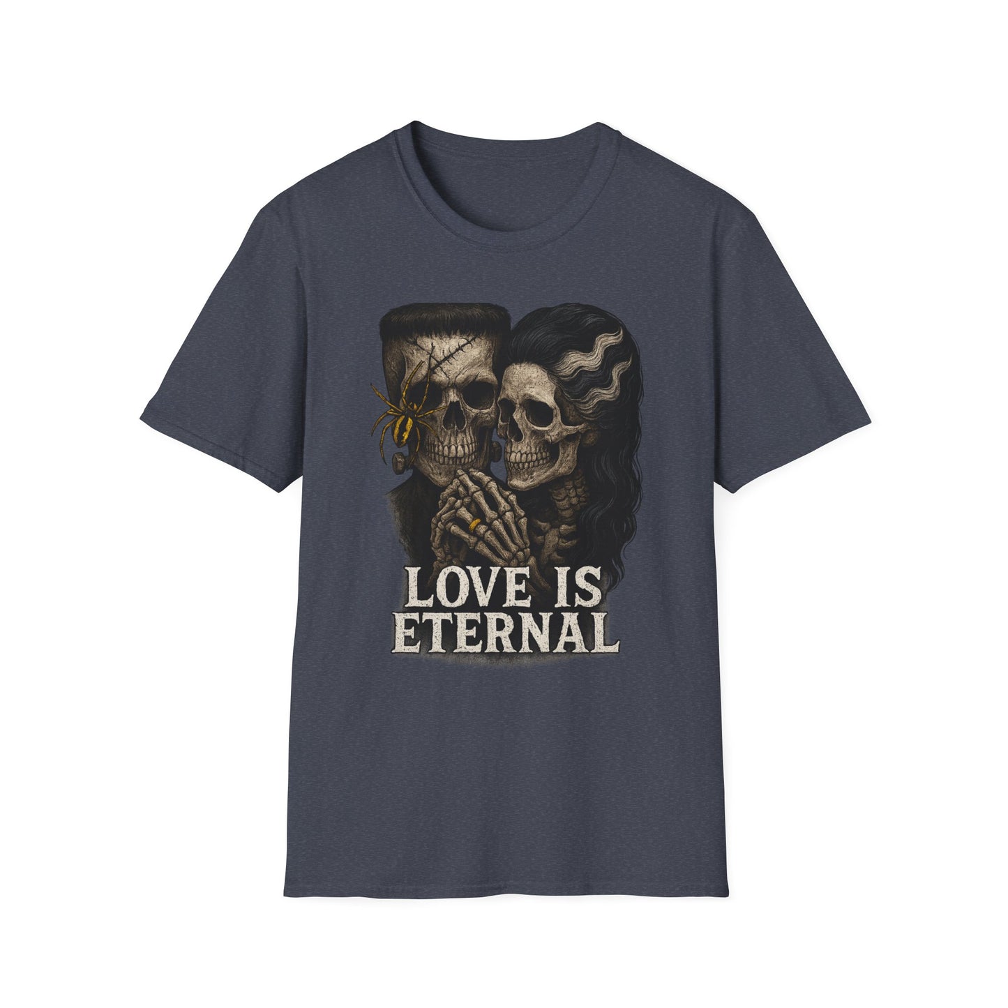 Romantic Halloween Frankenstein Skull Loving Graphic Tee-Shirt