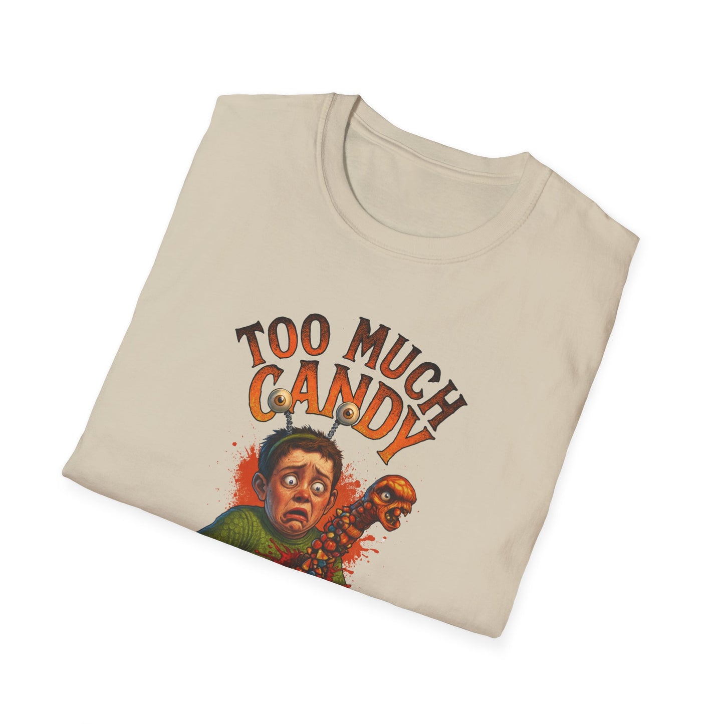 Halloween Alien Chest Buster "Too Much Candy" Graphic Tee Shirt