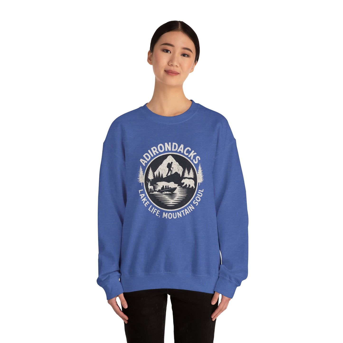 Cozy Adirondack Lake Life Crewneck Sweatshirt - "Lake Life, Mountain Soul"