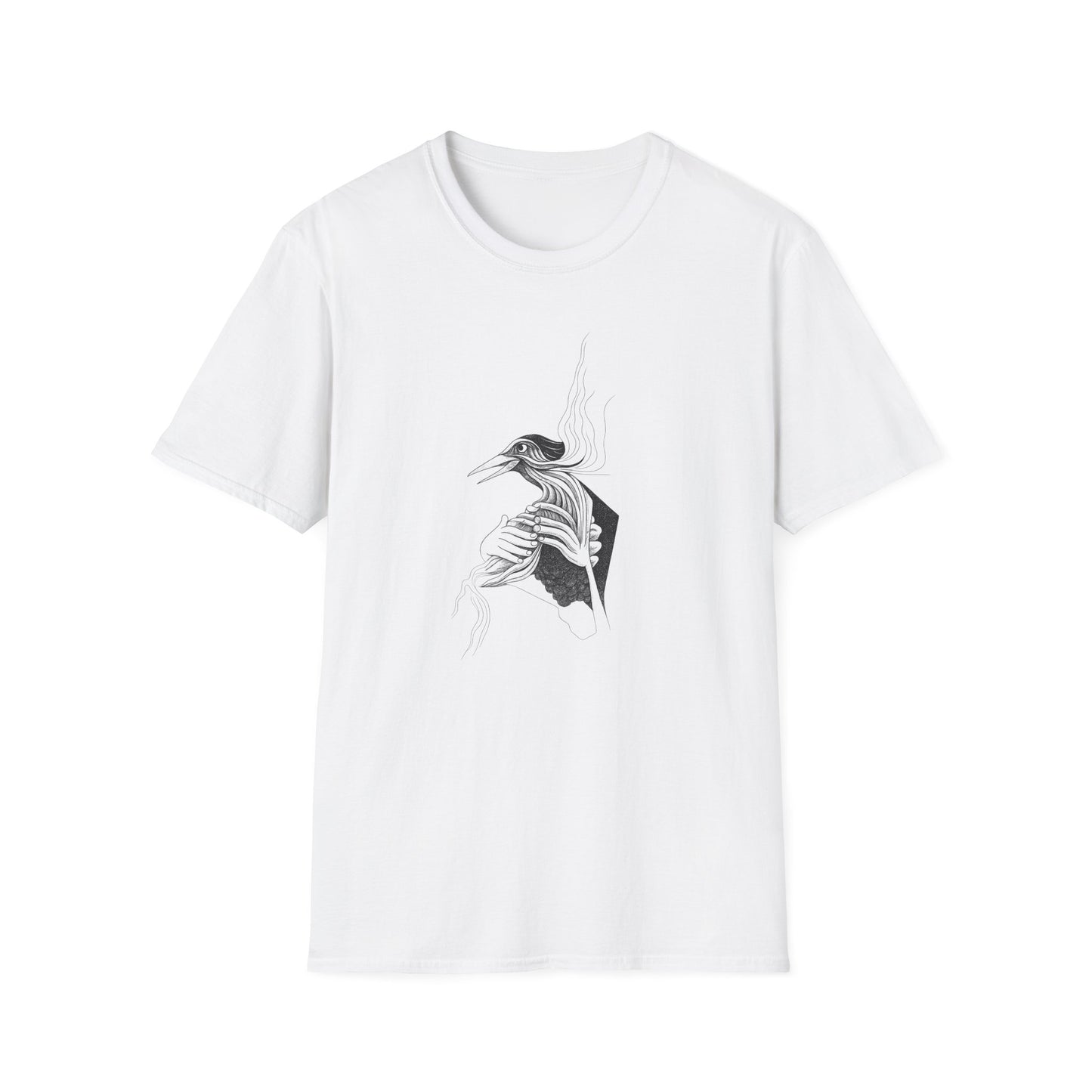 Stylish 1960s Reimagined Pen and Ink Bird Tee-Shirt - "Loki's Featherbed"