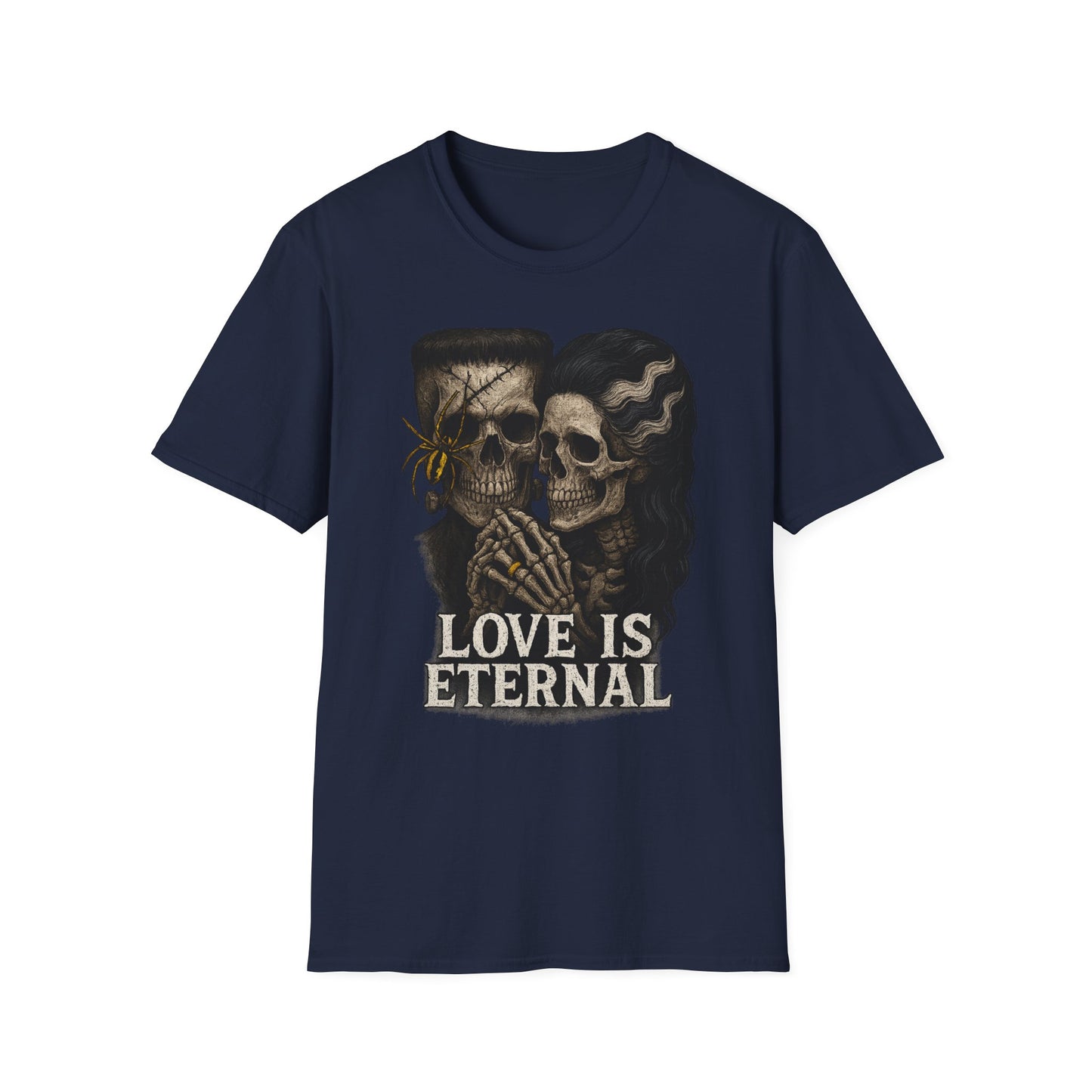 Romantic Halloween Frankenstein Skull Loving Graphic Tee-Shirt