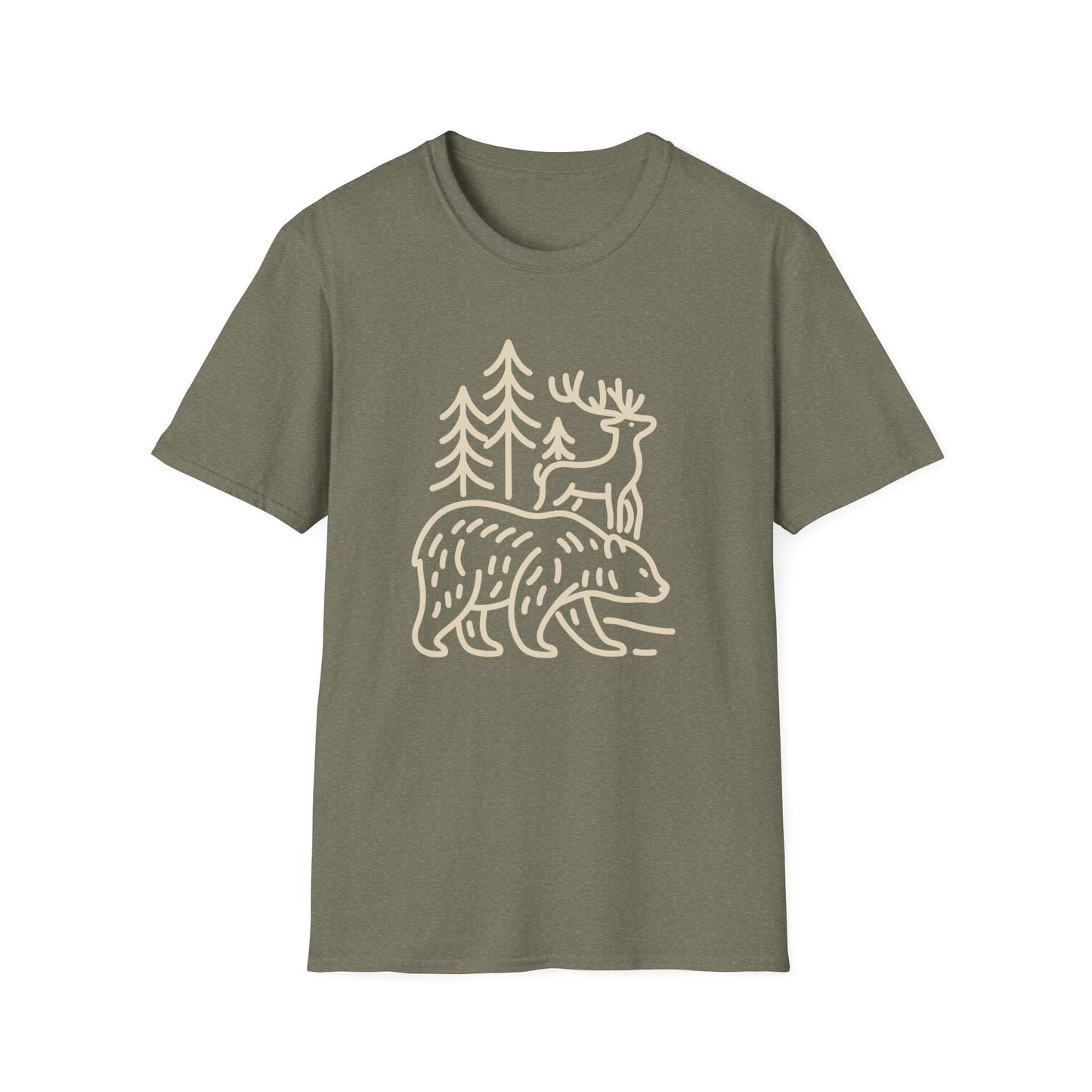 Deer, Bear, Nature, Hiking Wild Animal Graphic Tee for Outdoor Lovers