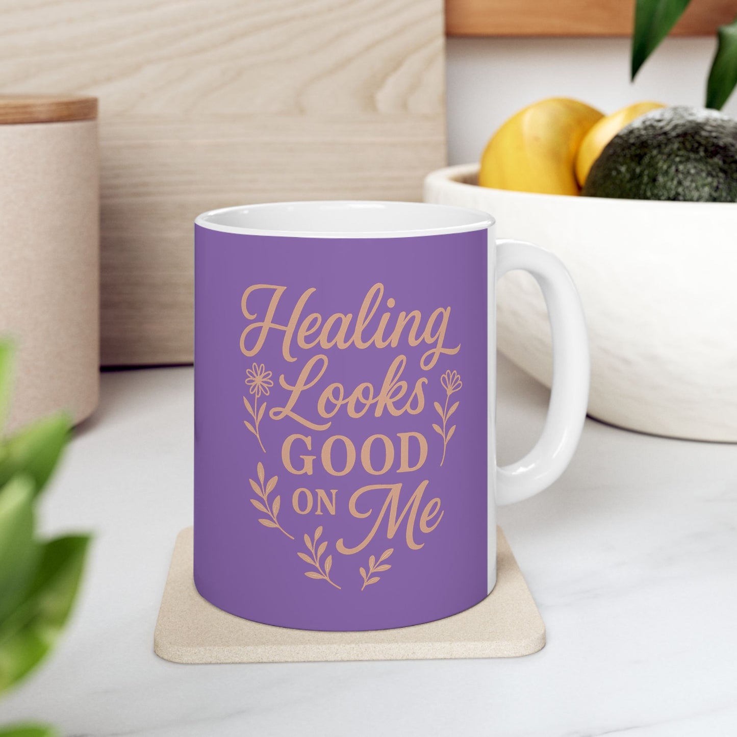 Purple Floral Inspiration Ceramic Mug - Cute Coffee Cup for Tea Lovers, Housewarming Gift, Birthday Present, Home Decor