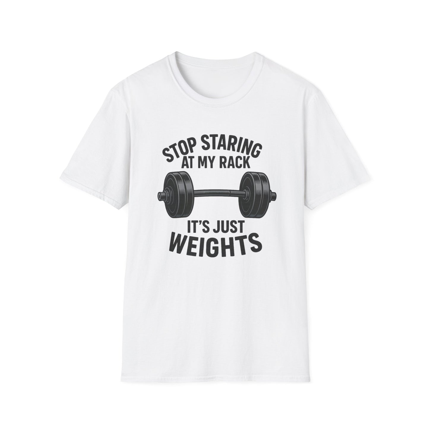 Grit Forge Athletics - "Stop Staring at My Rack" Women's Softstyle Tee-Shirt for Gym Lovers