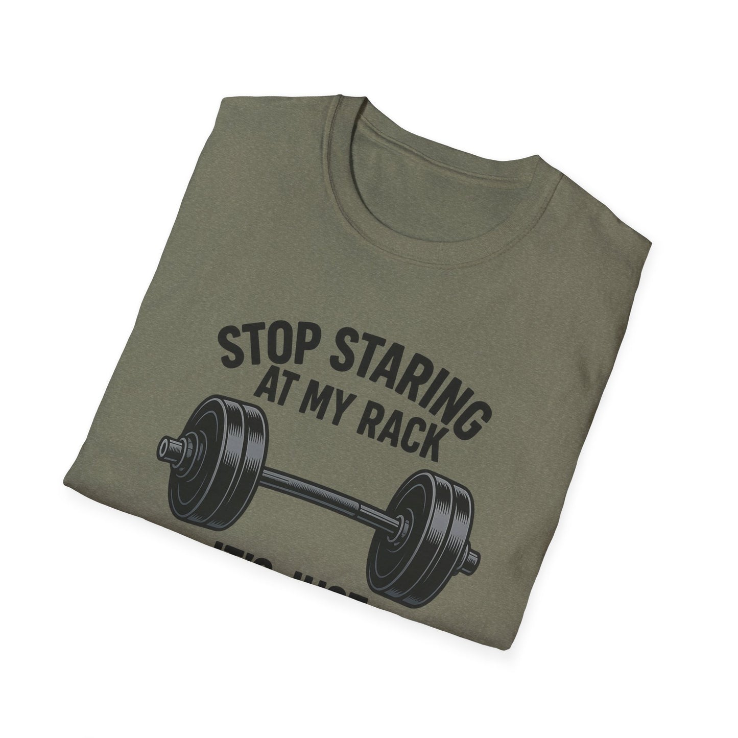 Grit Forge Athletics - "Stop Staring at My Rack" Women's Softstyle Tee-Shirt for Gym Lovers