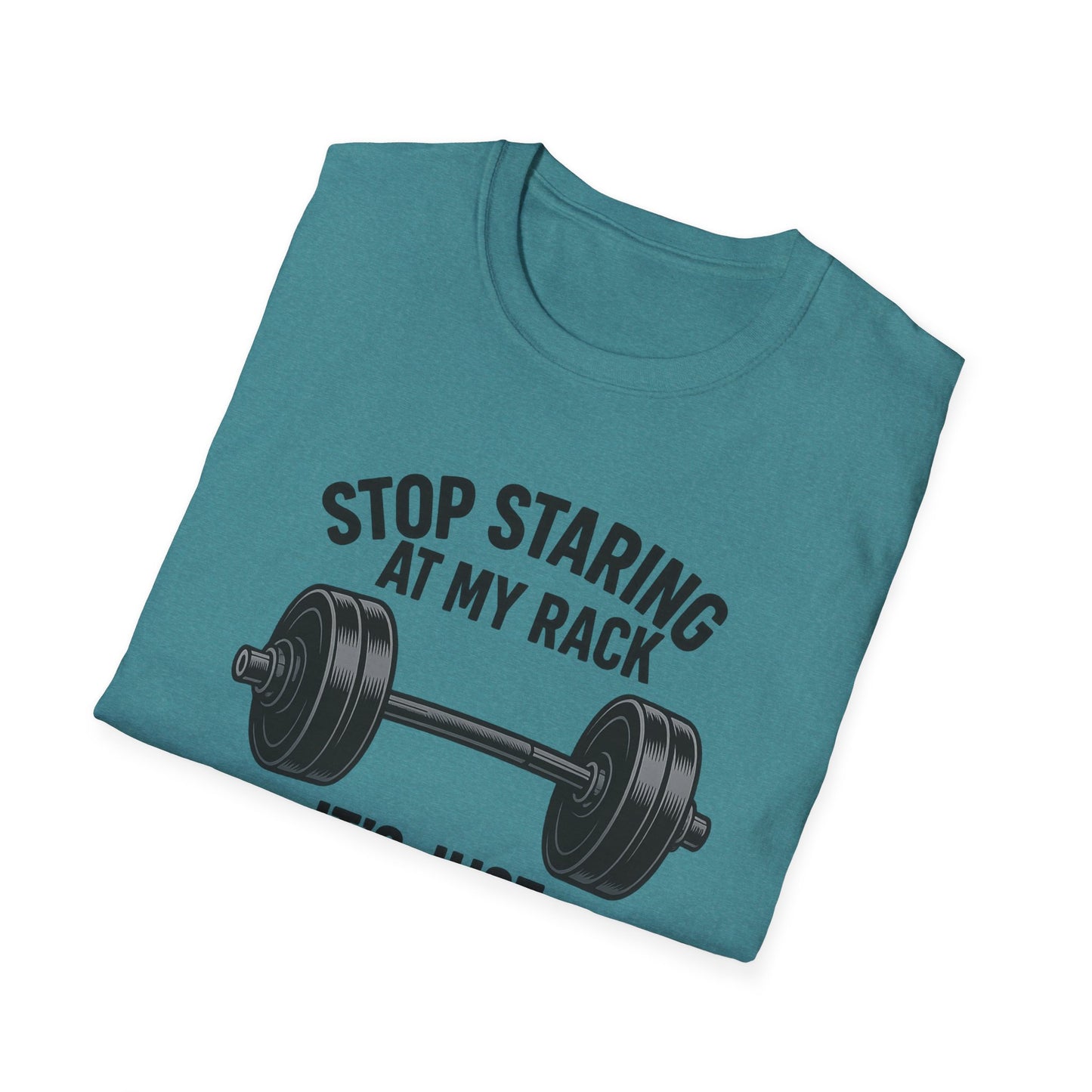 Grit Forge Athletics - "Stop Staring at My Rack" Women's Softstyle Tee-Shirt for Gym Lovers