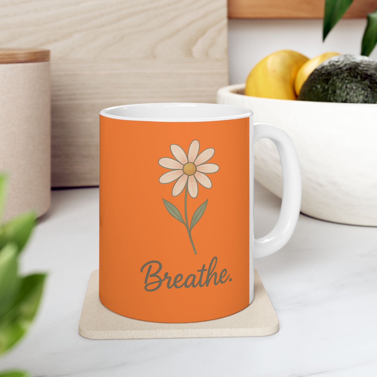 Vibrant Ceramic Mug with Inspirational Quote, Breathe Coffee Cup, Gift for Tea Lovers, Motivational Drinkware, Fall Collection