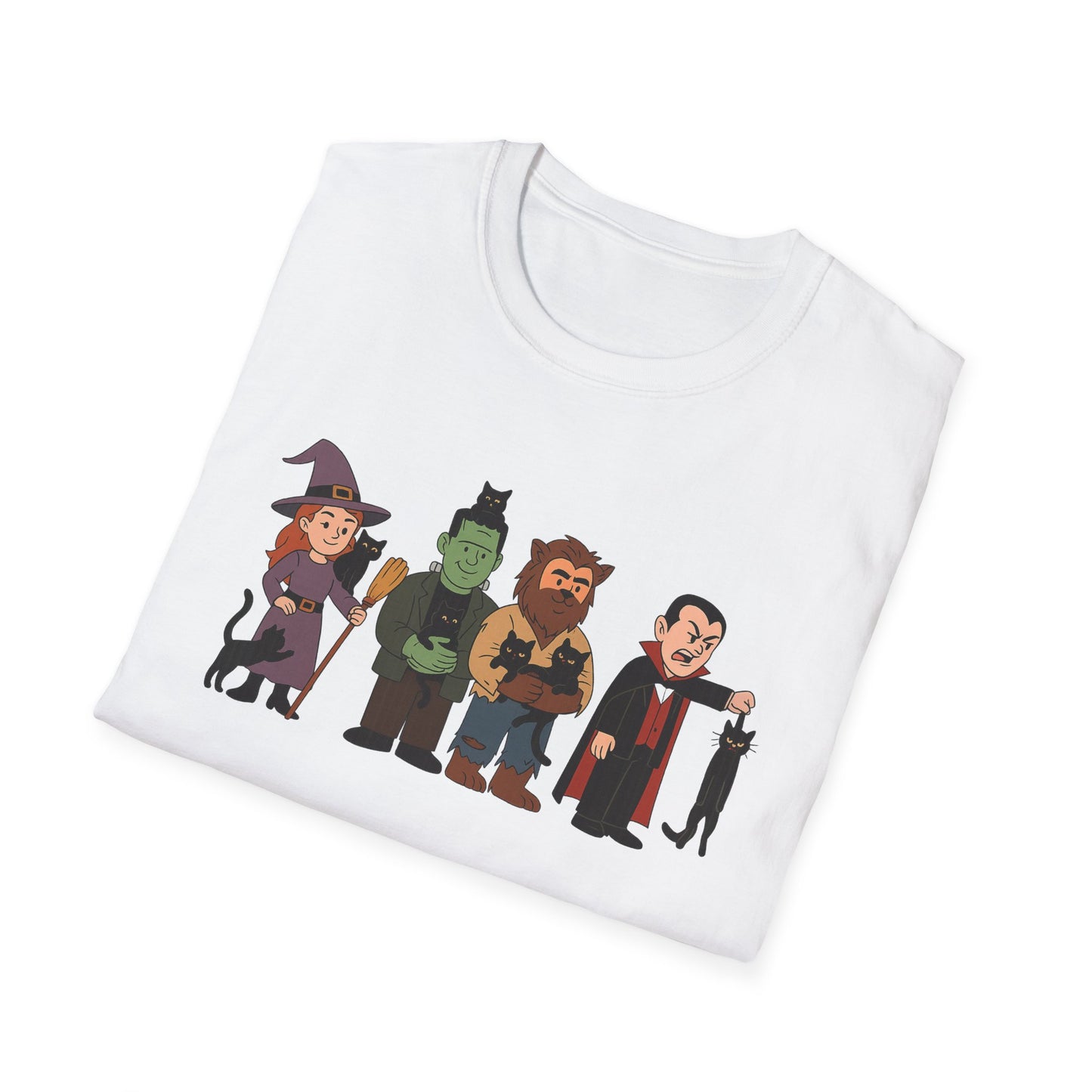 Playful Monsters Holding Cats Halloween Casual Tee-Shirt
