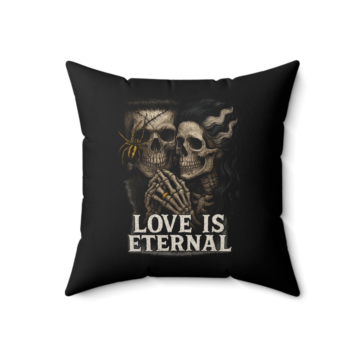 Love is Eternal Skull Pillow - Halloween Frankenstein and Bride Decor