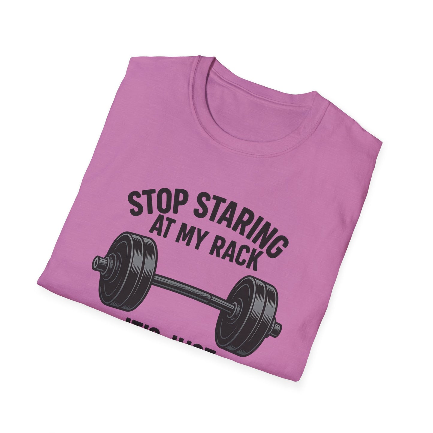 Grit Forge Athletics - "Stop Staring at My Rack" Women's Softstyle Tee-Shirt for Gym Lovers
